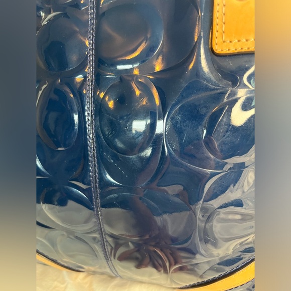 COACH Peyton Embossed Signature Logo Patent Leather Navy Tote Bag - Picture 5 of 15